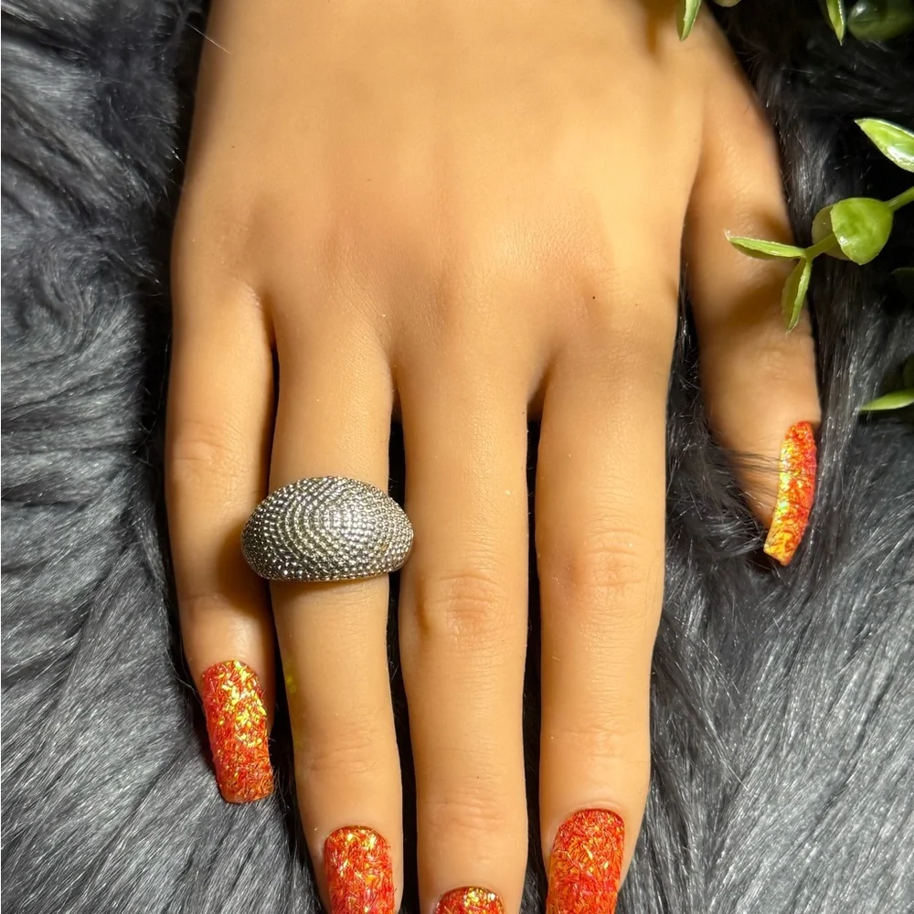 Silver Tone Pavé Design‎ Dome Ring